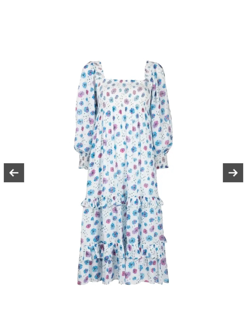 NWOT LoveShackFancy size M Miri Midi Dress with Blue and Purple Floral Print